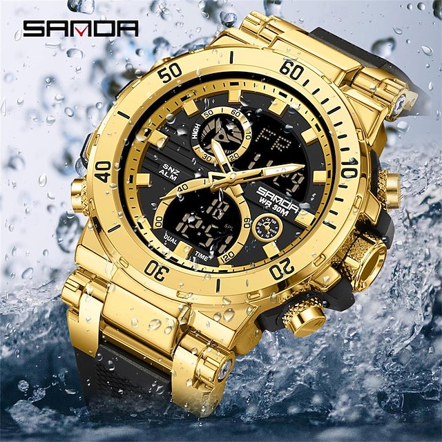  SANDA Men Digital Watch Outdoor Fashion Casual Wristwatch Luminous Stopwatch Alarm Clock Calendar TPU Watch