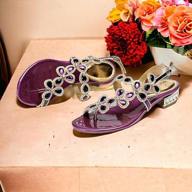  Pentru femei pantofi de nunta Sandale Petrecere Toc Drept Elegant Boemia Epocă Piele microbiană Negru Mov Auriu