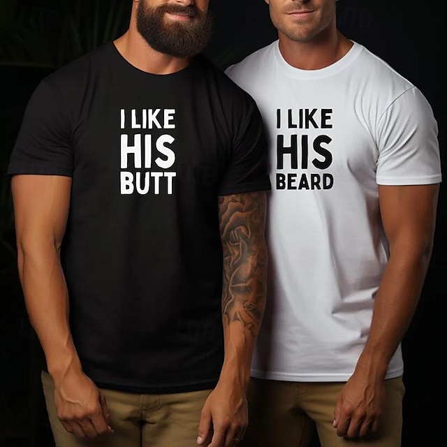  Gay Couple T-shirt Letter 2pcs Men's T shirt Tee Tee Top Crew Neck Daily Vacation Short Sleeve Print Same Sex LGBT Pride