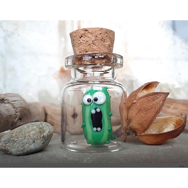  miniature glas skrigende pickle i en flaske, sød lille pickle, håndlavet glas pickle, kawaii pickle, nuttet samlerglas