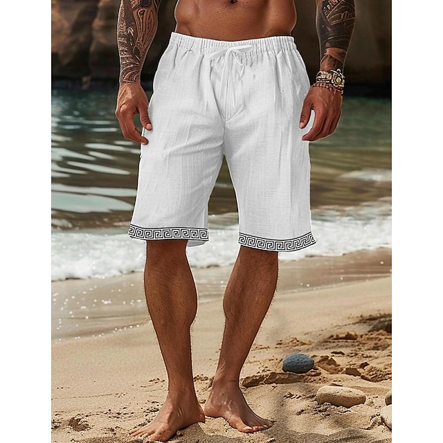  Bărbați Pantaloni Scurți Pantaloni scurți din in Pantaloni scurți de vară Pantaloni scurți de plajă Cordon Talie elastică Simplu Respirabil Lungimea genunchiului Yoga Plajă Hawaiană Casual Albastru