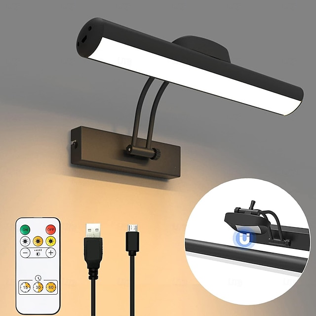  Wireless Painting Picture Light with Remote Control, Rechargeable Battery Operated Dimmable Wall Lamp Rotatable Light Heads 3 Lighting Modes, Art Wall Sconces for Painting Picture Frame Mirror Artwork