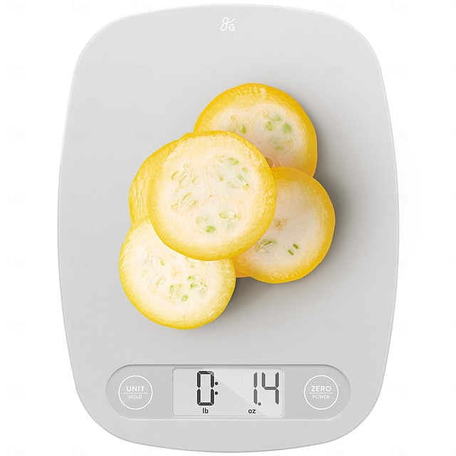  större varor grå matvåg - digital display visar vikt i gram, uns, milliliter och pounds perfekt för måltidsförberedelser, matlagning och bakning en nödvändighet i köket designad i st. louis
