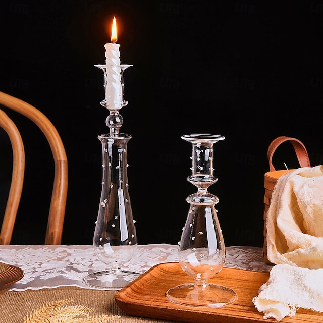  kornformad långhalsad ljusstake i kristallglas - perfekt för romantiska middagar med levande ljus, rekvisita för bröllopsfotografering, heminredning för vardagsrumsbord, tillför sofistikering och