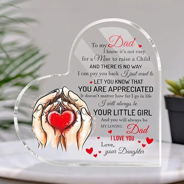  mano che tiene il cartello dell'amore - placca in acrilico trasparente per il compleanno di papà, la festa del papà, l'ufficio o l'arredamento della casa - regalo con citazione significativa per