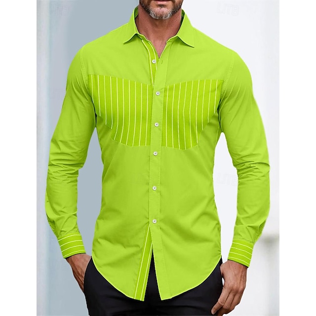  Homens Camisa Social camisa de botão Camisa casual camisa de verão camisa de praia Branco Vermelho Azul Verde Manga Longa Côr Sólida Listra Lapela Diário Férias Patchwork Roupa Moda Casual Confortável