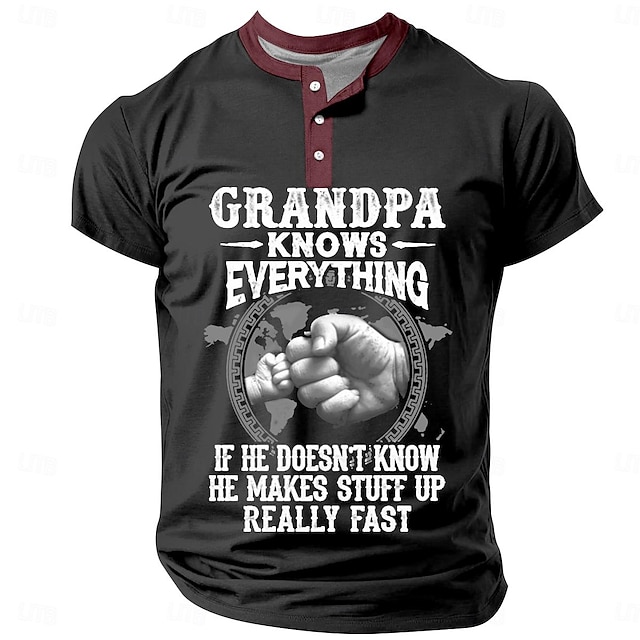  Pánské vtipné tričko 'Dědeček ví všechno' - krátký rukáv rodinný humor