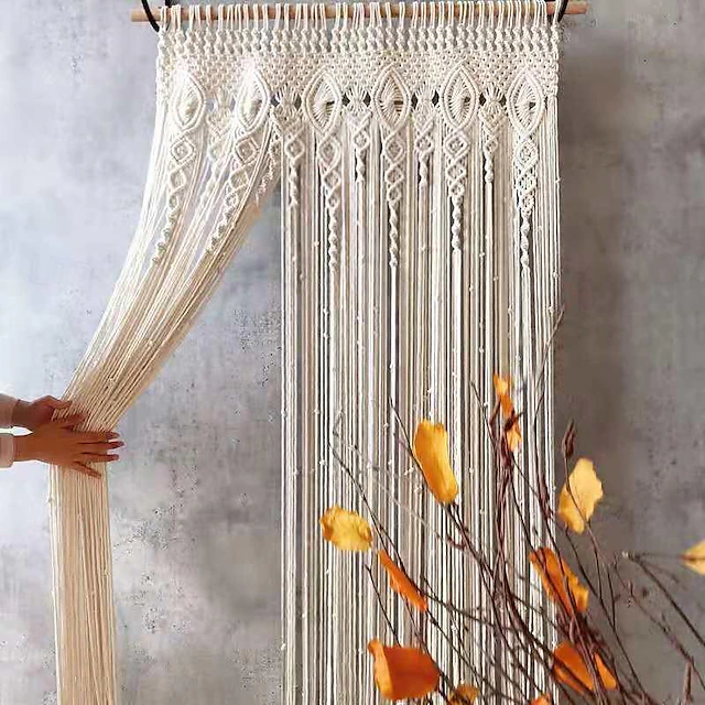 Macrame Hanging Curtain Decor Boho Long Hanging Fringe Chic Door Divider Curtains Handmade Crochet Tapestries Drapes Decorations for Living Room Windows Dorm Apartment Baby Shower Party 9