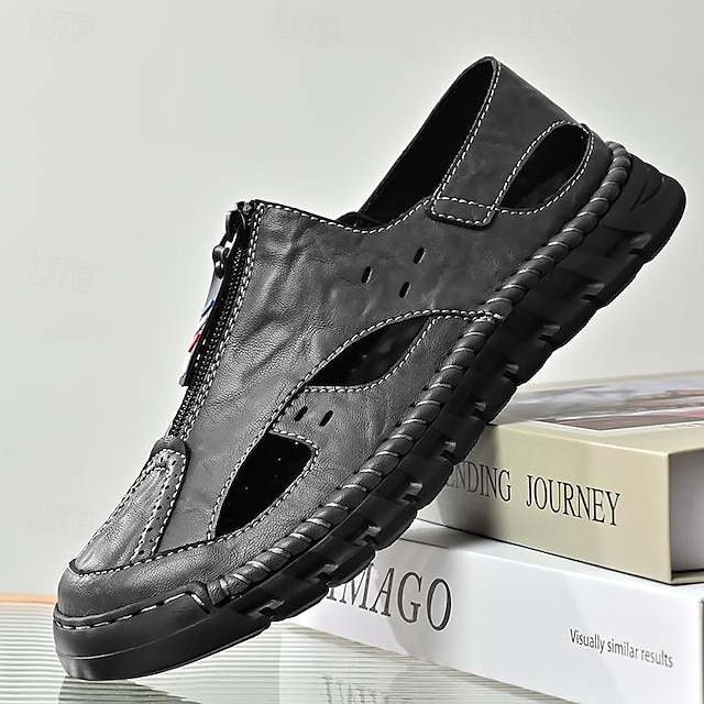  Hombre Sandalias Retro Zapatos de Paseo Casual Diario Cuero Cómodo Botines / Hasta el Tobillo Mocasín Negro Gris Primavera Otoño