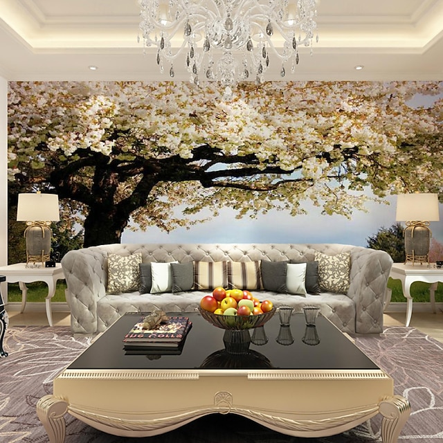 Cool Wallpapers Nature Wallpaper Wall Mural Cherry Blossom Roll Sticker Peel Stick Removable PVC/Vinyl Material Self Adhesive/Adhesive Required Wall Decor for Living Room Kitchen Bathroom