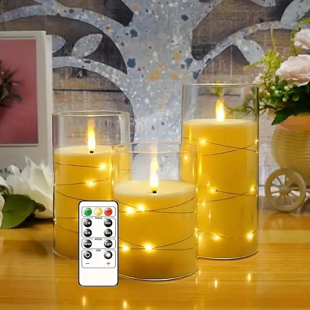  LED Pillar Candle Flameless with Remote Control Glass Cup Candle Restaurant Decoration Paraffin KTV Concert Atmosphere Light Smokeless Candle