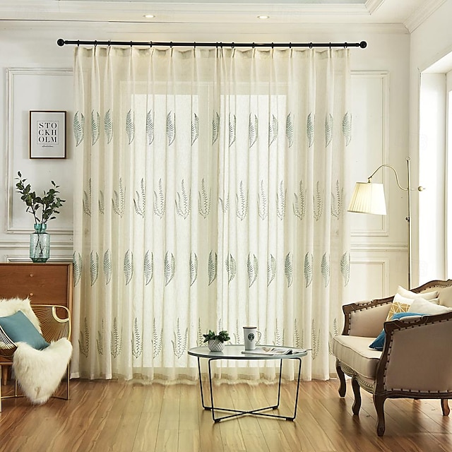  Un panel de estilo pastoral coreano, cortina de gasa bordada de lino y algodón, sala de estar, dormitorio, comedor, estudio, cortina de gasa semitransparente