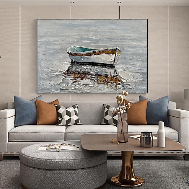  Handmade Oil Painting Canvas Wall Art Decoration Abstract Landscape Boat for Living Room Home Decor Rolled Frameless Unstretched Painting