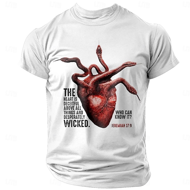  hjärtbokstavstryckt grafisk bomull t-shirt för män fritidsskjorta kortärmad bekväm t-shirt gata sommar modedesignerkläder