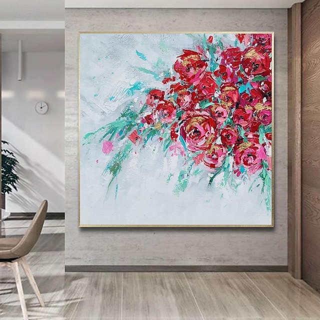  käsintehty öljymaalaus kankaalle seinätaidekoriste moderni abstrakti punaisen ruusun kukat kodin sisustukseen rullattu kehyksetön venyttämätön maalaus