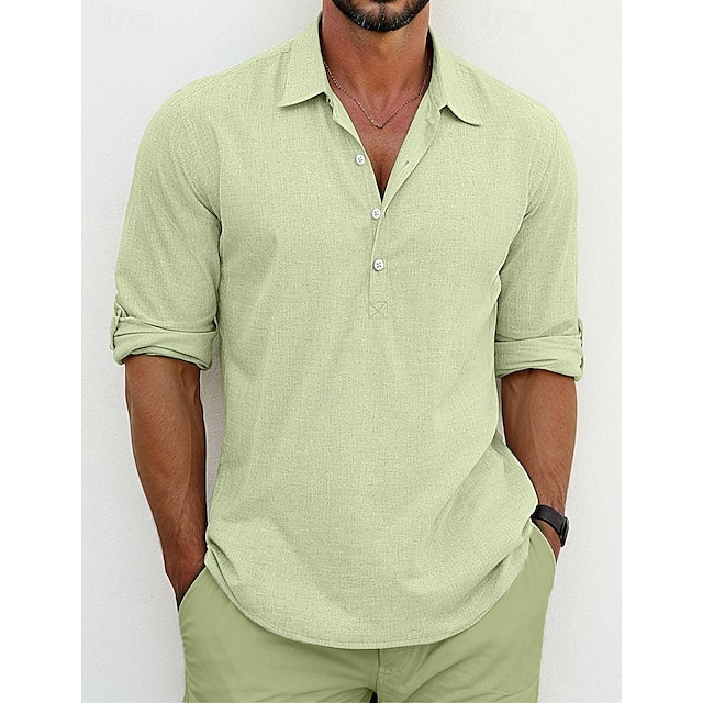  Per uomo Camicia camicia di lino Camicia estiva Camicia da spiaggia Nero Bianco Blu Manica lunga Liscio Bavero Primavera estate Informale Giornaliero Abbigliamento