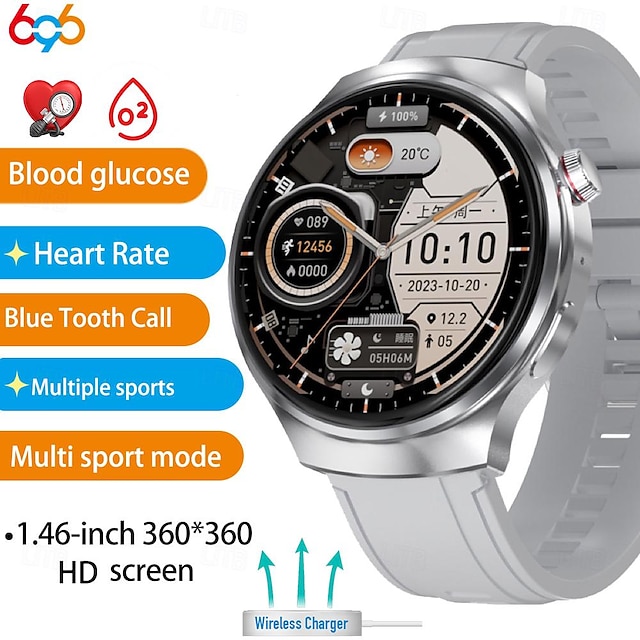  696 V16 Smart Watch 1.46 inch Smartwatch Fitness Running Watch Bluetooth Pedometer Call Reminder Sleep Tracker Compatible with Android iOS Men Hands-Free Calls Message Reminder IP 67 48mm Watch Case