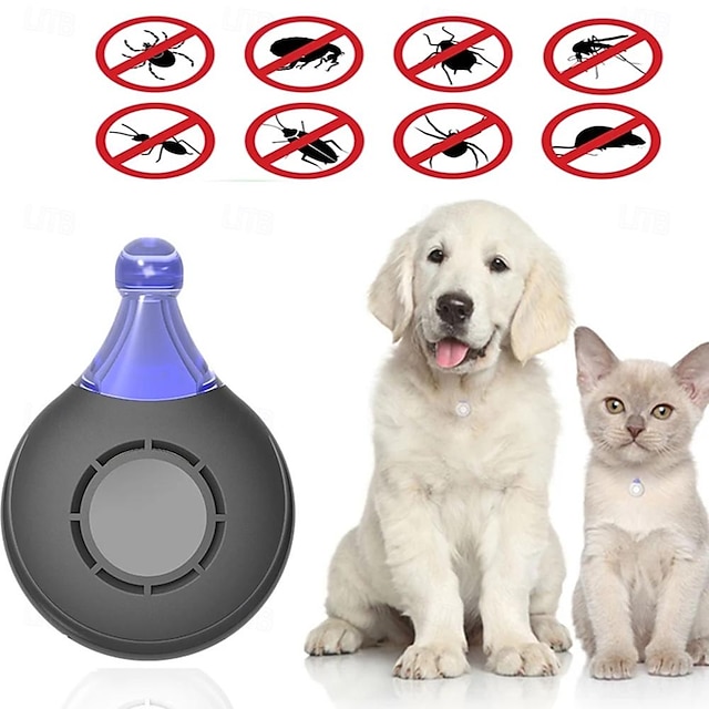  Repelente de plagas ultrasónico recargable por USB, collares repelentes de pulgas y piojos, hebilla de Montañismo, portátil para gatos, perros y mascotas