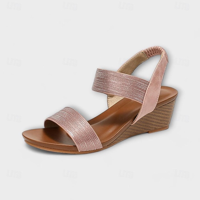  Dam Sandaler Bohem Plattformsandaler Semester Paljett Platå Elegant bohemliv Semester Mikrobiellt läder Elastiskt band Silver Svart Rodnande Rosa