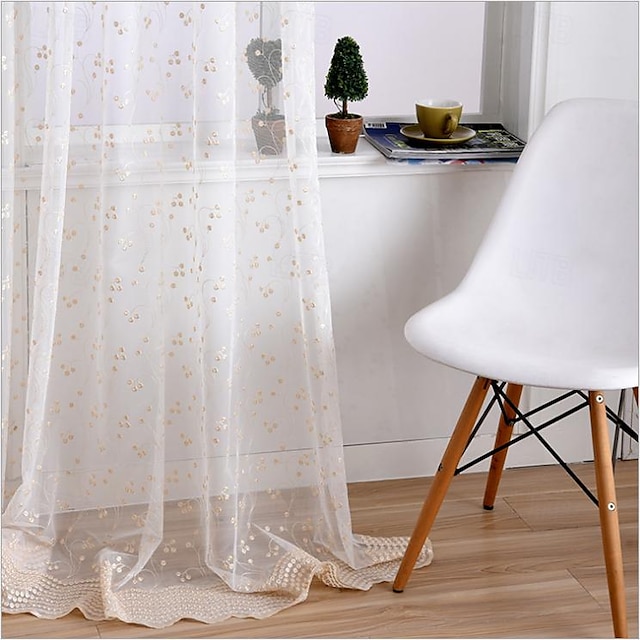  One Panel Mediterranean Style High-End Embroidered Window Screen Living Room Bedroom Dining Room Semi Transparent Screen Curtain