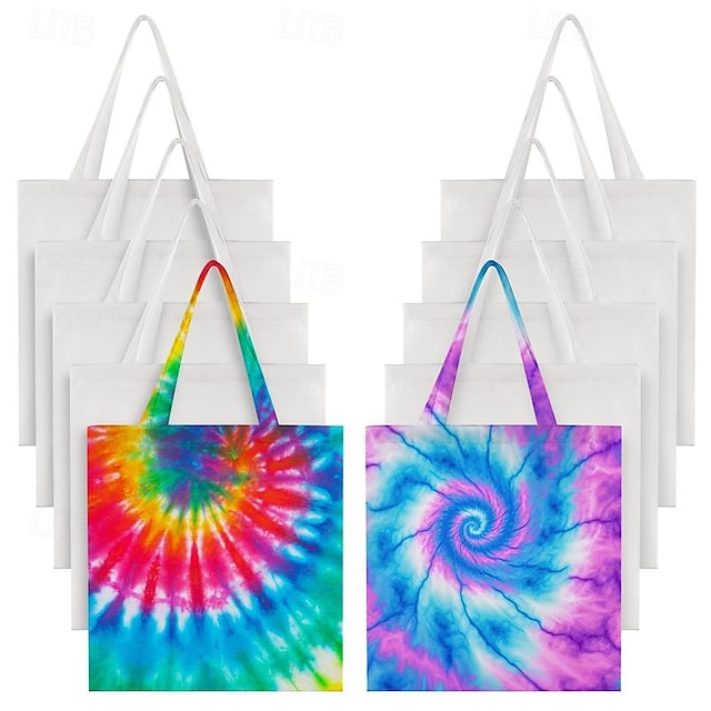  2PCS White Canvas Wrapped Dyed Canvas Bag Blank Large Cotton Bag Blue Sun Drying Rubbing Wax Dyeing Tie Dyeing