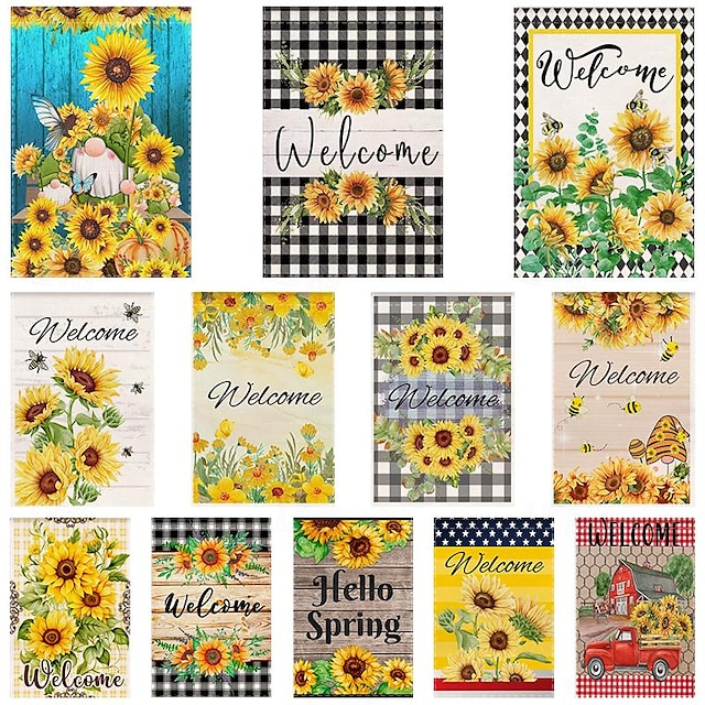  Sonnenblumen-Gartenflaggen, 12er-Set, doppelseitige 12 x 18 Zoll Gartenflaggen, kleine Gartenflaggen für draußen, Frühlings- und Sommerflaggen für draußen, Feiertags-Gartenflaggen