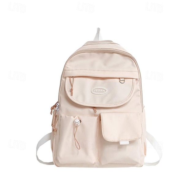  Women's Backpack School Bag Bookbag Daily Solid Color Nylon Large Capacity Zipper Black White Pink