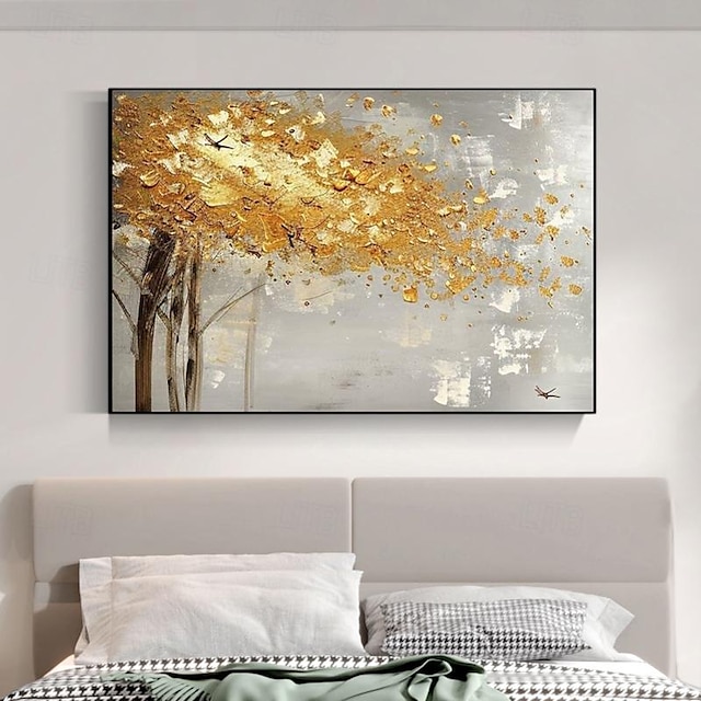  olejomalba ruční plátno umění tlustá textura zlaté obrazy stromů ruční malba olejové plátno 3d nůž plátno umělecké dílo pro výzdobu stěn bez rámu