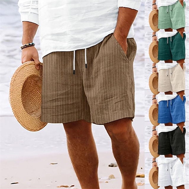  Homens Shorts de linho Shorts de verão Shorts de praia Bolsos Com Cordão Cintura elástica Tecido Conforto Respirável Curto Feriado Férias Praia Havaiana Boho Preto Branco
