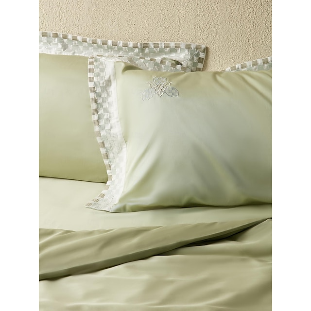  Tecido tencel 4 peças capa de edredão conjunto de cama lyocell original algodão bordado cetim respirável e resfriamento