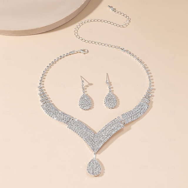  Seturi de bijuterii 3buc Ștras Aliaj Cercei Coliere Pentru femei Elegant Epocă Modă Geometric Geometric Shape Set de bijuterii Pentru Nuntă Petrecere Aniversare