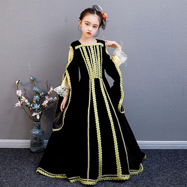  Gotiskt Rokoko Vintage-inspirerad Medeltida kostymer Klänningar Festklädsel Maskerad Prinsessa Shakespeare Flickor Ensfärgat Balklänning Halloween Fest Födelsedag Helgdag Klänning