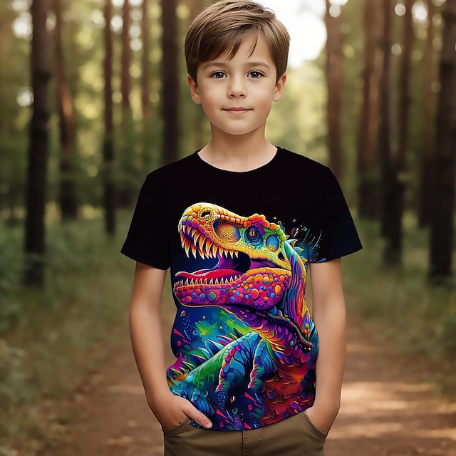  Garçon 3D Dinosaure Tee-shirts Manche Courte Eté Actif Vacances Frais Polyester Enfants Bébé Grands enfants 3-12 ans Soirée Extérieur Casual