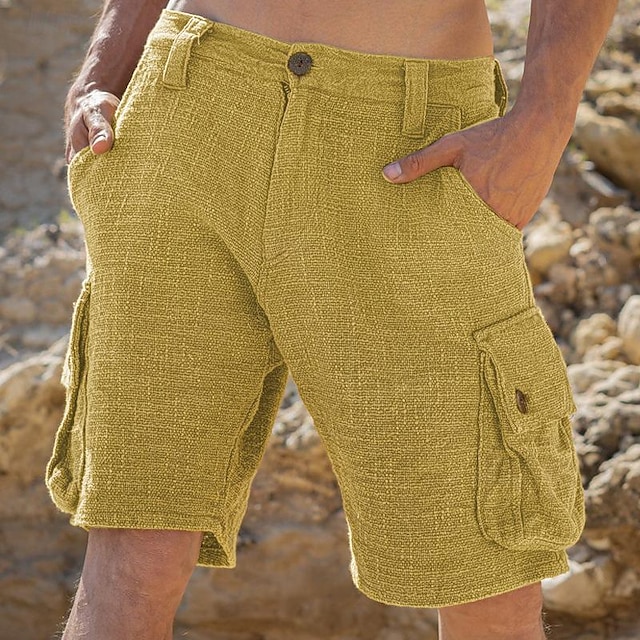  Men's Tactical Shorts Cargo Shorts Shorts Button Multi Pocket Plain Wearable Short Outdoor Daily Going out Cotton Blend Fashion Classic Yellow