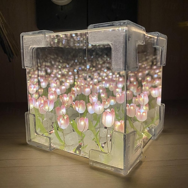  magic cube tulipan spejl natlys: kreativt værelse dekorationsspejl perfekt til mors dag, valentinsdag, fødselsdage eller enhver speciel lejlighed til gave til mødre, veninder, døtre