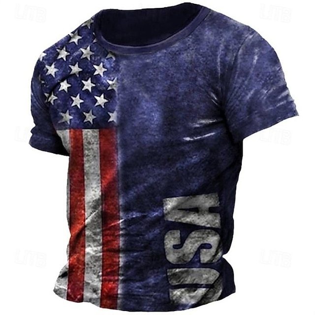  Graficzny Flaga Ameryki 1776 Moda Designerskie Codzienny Męskie Druk 3D Koszulka z krótkim rękawkiem Koszulka Tee Koszulka Codzienny Święto Urlop Podkoszulek Czarny Ciemnoniebieski Krótki rękaw