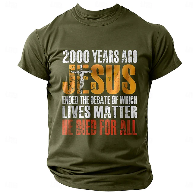 Men's Quotes & Sayings Cross Letter Print T Shirt Tee Top 100% Cotton Short Sleeve Graphic Shirt Black Army Green Comfortable Tee Street Sports Outdoor Fashion Designer Clothing 8