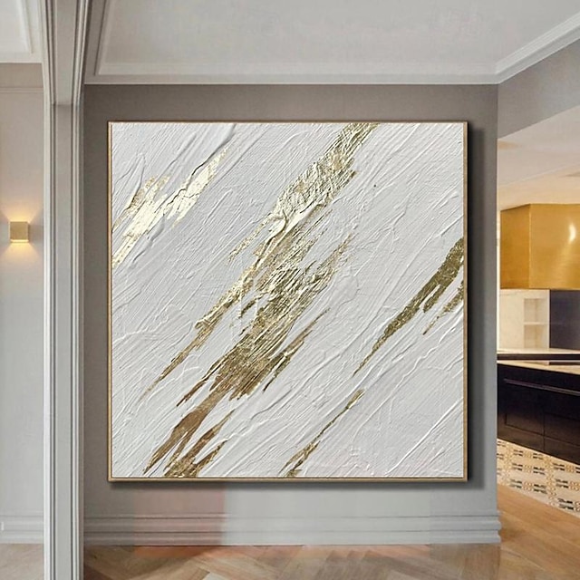  bílý & zlatá ručně malovaná abstraktní umění list zlata tlustá olejomalba na plátně moderní nástěnná dekorace pro obývací pokoj domácí dekorace (bez rámu)