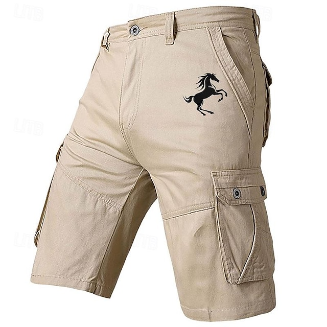  menns cargo-shorts flere lommer grafisk dyre-hest print sports utendørs shorts klassiske bukser