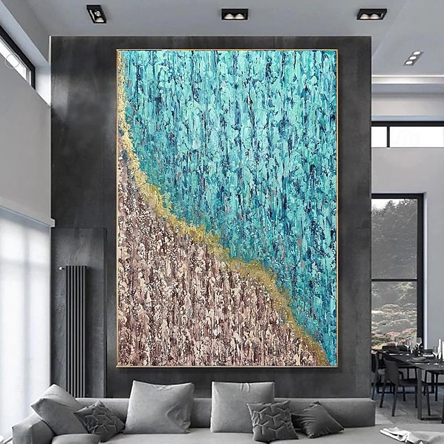  Pintura al óleo hecha a mano lienzo arte de la pared decoración paisaje abstracto mar playa para sala de estar decoración del hogar pintura sin marco enrollada