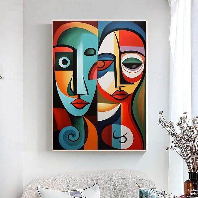  handgefertigtes Ölgemälde im Picasso-Stil, Abstraktion in der Kunst, handgemalt, vertikale abstrakte Menschen, moderne gerollte Leinwand, Heimdekor für das Wohnzimmer (ohne Rahmen)