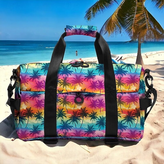  Men's Women's Tote Crossbody Bag Sports Bags Duffle Bag Polyester Outdoor Holiday Travel Zipper Print Large Capacity Lightweight Multi Carry Coconut Palm Fuchsia Rainbow Light Blue