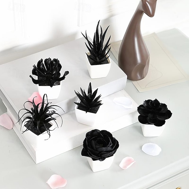  6pcs/set Artificial Black Succulent Potted Plants: Stylish and Low-Maintenance Décor for Any Space
