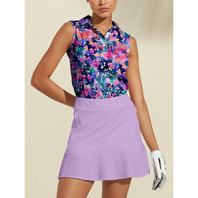  Women's Golf Polo Shirt Purple Sleeveless Top Ladies Golf Attire Clothes Outfits Wear Apparel