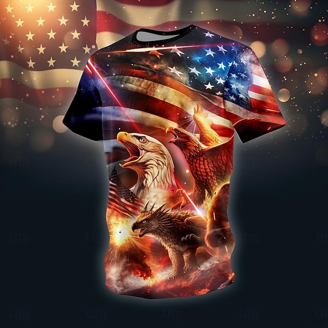  Vlag Amerikaanse Amerikaanse vlag Adelaar Dagelijks Ontwerper Jaren '50 Voor heren 3D-afdrukken T-shirt Dagelijks Feestdagen Amerikaanse onafhankelijkheidsdag T-shirt Rood Korte mouw Strakke ronde