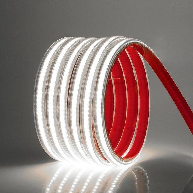  Bande lumineuse LED cob étanche avec variateur, bande lumineuse de piscine, prise ue, 288 diodes/m, adhésif à intensité variable, ruban LED haute luminosité, lampe d'extérieur étanche 1 ~ 5m 220v