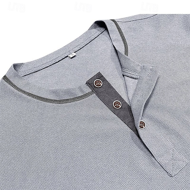 Men's Waffle Henley Shirt Tee Top Solid Color Henley Outdoor Casual ...