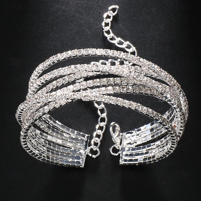  Damen Tennisarmband Ausgeschnitten Kostbar Modisch Luxus Strass Armband Schmuck Silber Für Geschenk Verlobung