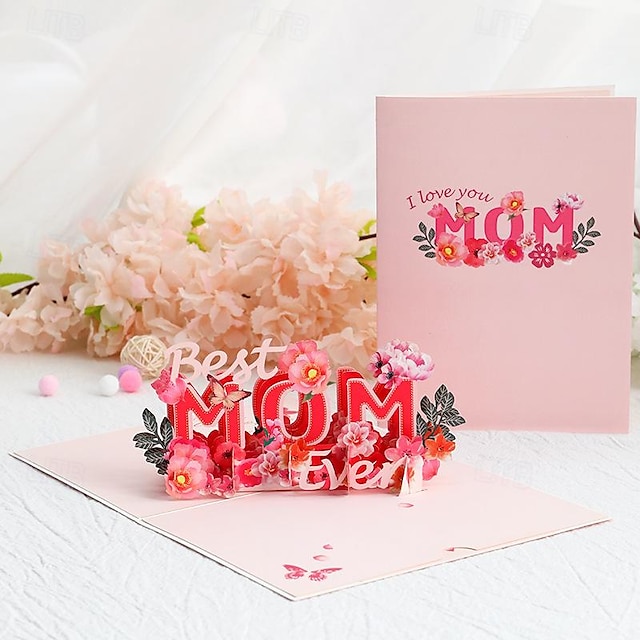  3D stereoskooppinen äitienpäivä kiitoskortti paperiveistyksellä, siunauksella ja luovalla lahjalla naistenpäiväksi