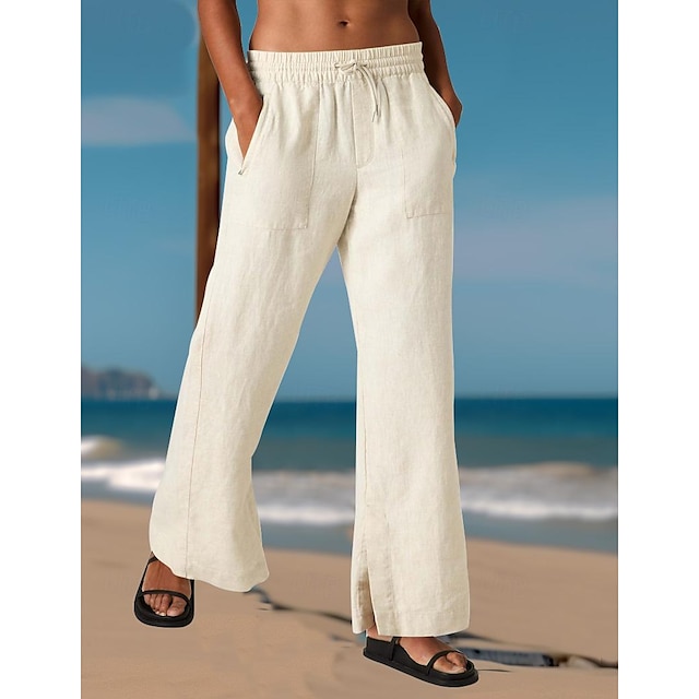  Bărbați Pantaloni de in Pantaloni Pantaloni de vară Cordon Talie elastică Picior drept Simplu Confort Respirabil Lungime totală Casual Zilnic Concediu Modă Stil Clasic Alb 1 Albastru piscină